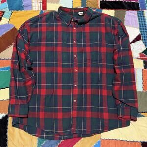 Vintage 90s BLUE Red/Navy/Green Wide Plaid Long Sleeve Button Up XL